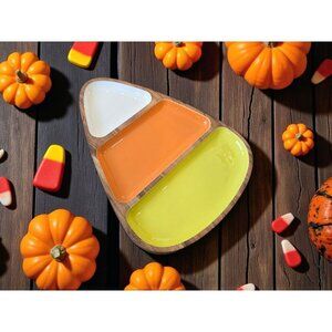 New Wood Halloween Candy Corn Serving Party Candy Plate Dish Tray Platter